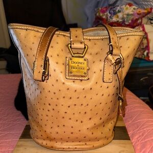 Dooney & Bourke Tan Ostrich-Embossed Tote Bucket Bag Handbag (A)